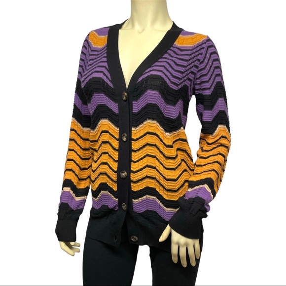 M MISSONI Italy Classic Knit Cardigan Sweater Chevron Zigzag Lightweight 44 M - Picture 8 of 13